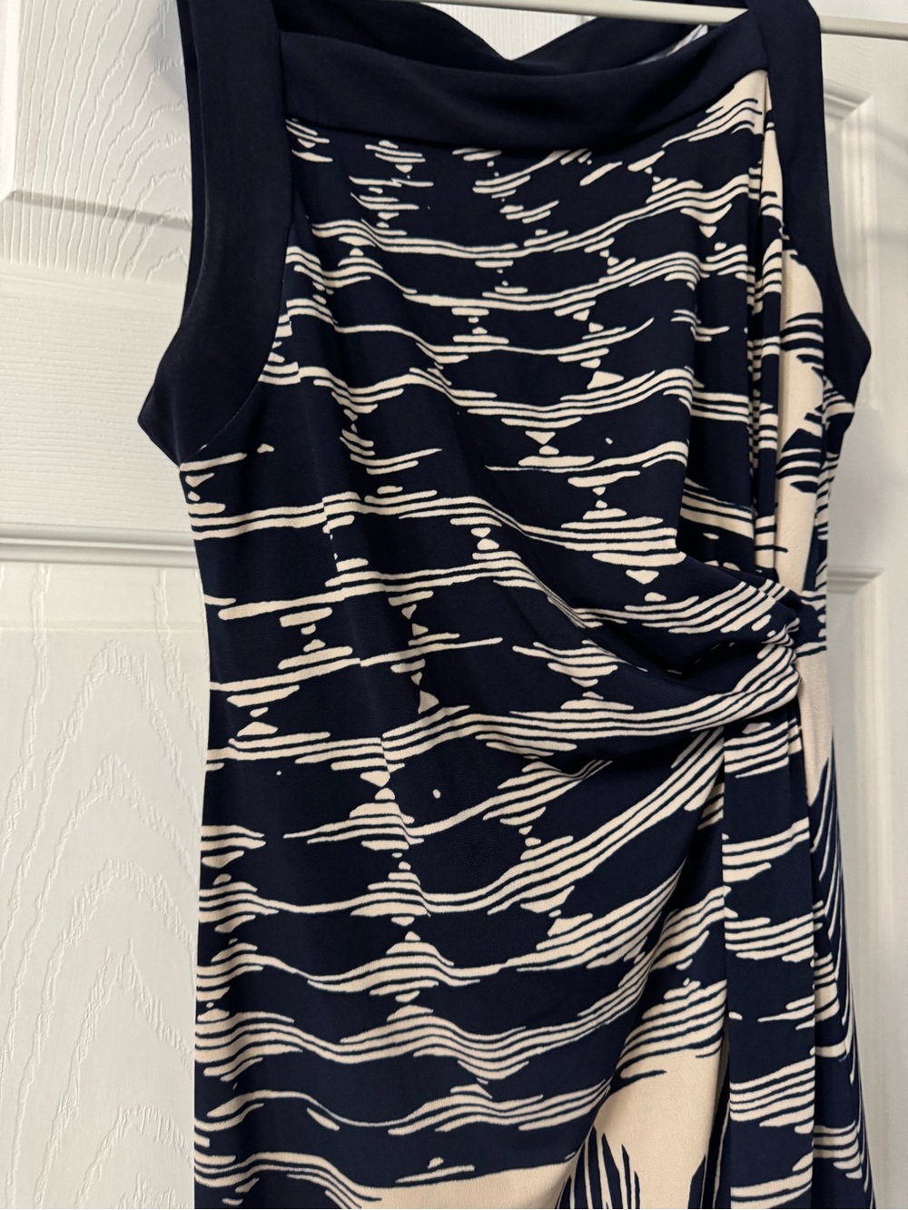 Valerie Bertinelli Navy and Cream Sleeveless Midi Dress